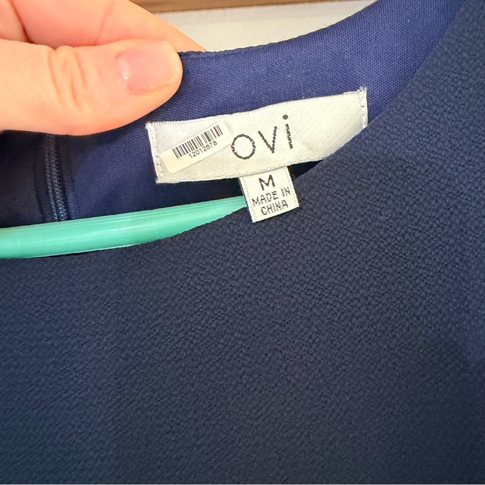 Navy Shift Dress Cap Sleeve Pockets Minimal Work Casual Dress - Size M - Picture 5 of 7